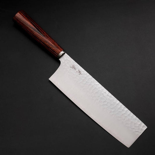 Nakiri VG-10 Tsuchime Oval Mahogany Handle 180mm (7”)-[Musashi]-[Japanese-Kitchen-Knives]