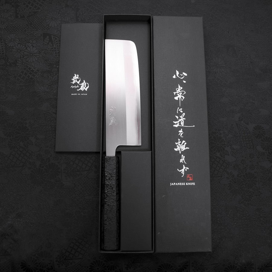 Nakiri White Steel #1 Polished Black Ishime Urushi Handle 165mm