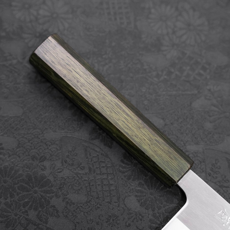 Nakiri White Steel #1 Stainless Clad Polished Green Urushi Handle 165mm