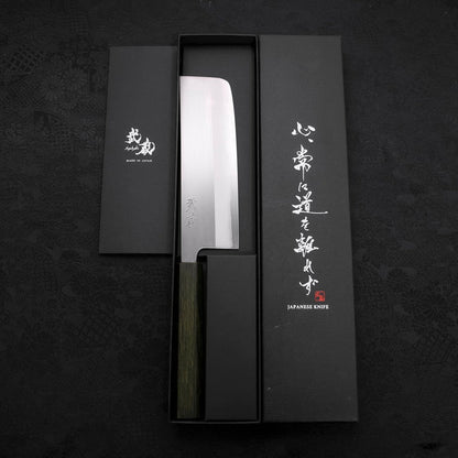 Nakiri White Steel #1 Stainless Clad Polished Green Urushi Handle 165mm