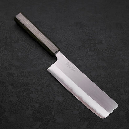 Nakiri White Steel #1 Stainless Clad Polished Green Urushi Handle 165mm