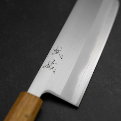 Nakiri White Steel #1 Stainless Clad Polished Oak Handle 165mm