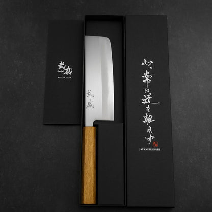 Nakiri White Steel #1 Stainless Clad Polished Oak Handle 165mm