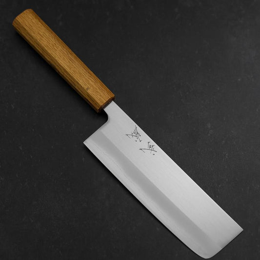 Nakiri White Steel #1 Stainless Clad Polished Oak Handle 165mm
