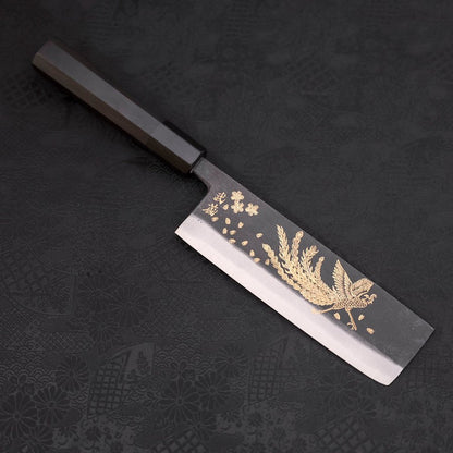 Nakiri White Steel #2 Kurouchi Chokin Phoenix Buffalo Ebony Handle 165mm
