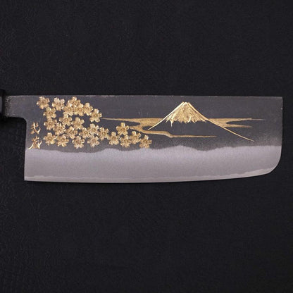 Nakiri White Steel #2 Kurouchi Chokin Sakura-Fuji Buffalo Ebony Handle 165mm