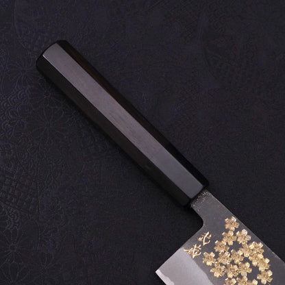 Nakiri White Steel #2 Kurouchi Chokin Sakura-Fuji Buffalo Ebony Handle 165mm