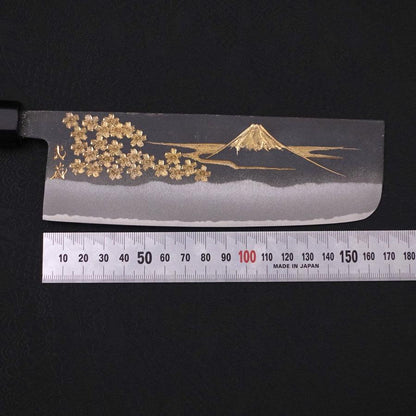 Nakiri White Steel #2 Kurouchi Chokin Sakura-Fuji Buffalo Ebony Handle 165mm