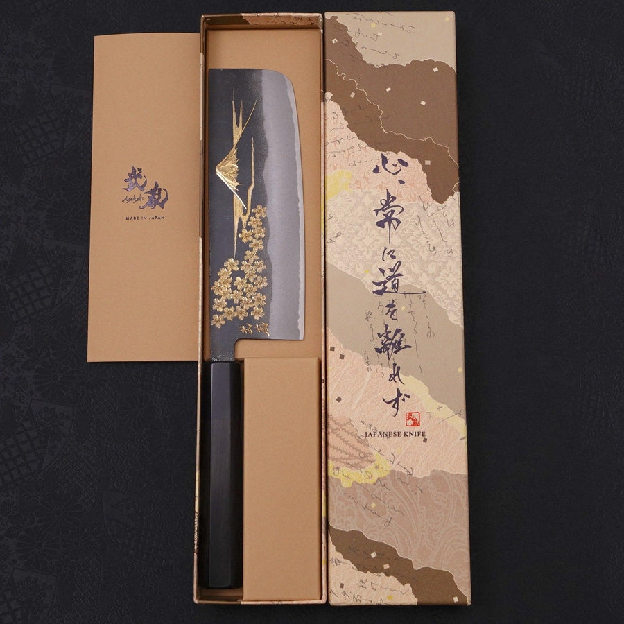 Nakiri White Steel #2 Kurouchi Chokin Sakura-Fuji Buffalo Ebony Handle 165mm