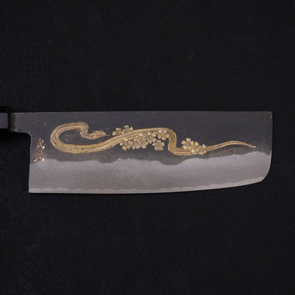 Nakiri White Steel #2 Kurouchi Chokin Snake-Sakura Buffalo Ebony Handle 165mm