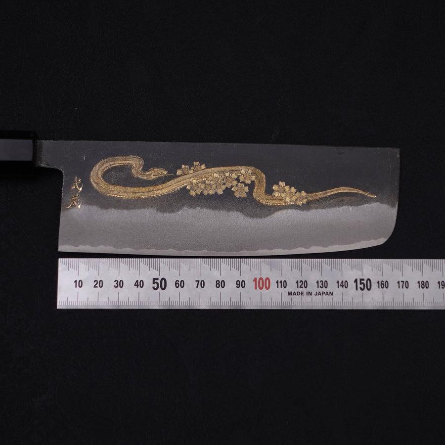 Nakiri White Steel #2 Kurouchi Chokin Snake-Sakura Buffalo Ebony Handle 165mm