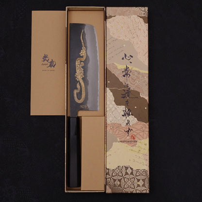 Nakiri White Steel #2 Kurouchi Chokin Snake-Sakura Buffalo Ebony Handle 165mm