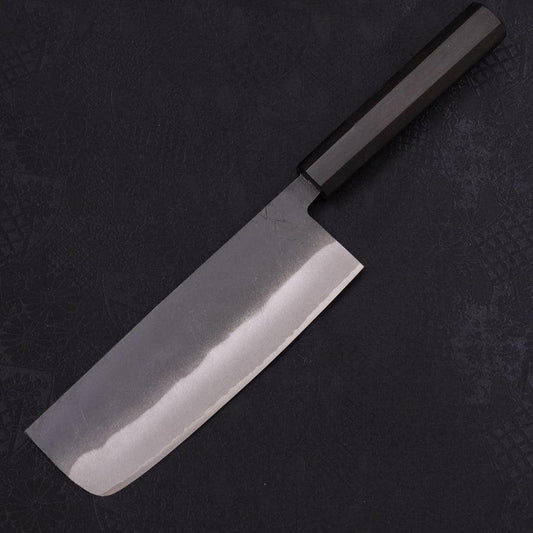 Nakiri White Steel #2 Kurouchi Chokin Wave-Sun Buffalo Ebony Handle 165mm