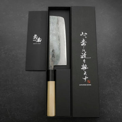 Nakiri White Steel #2 Kurouchi Damascus Buffalo Magnolia Handle 165mm