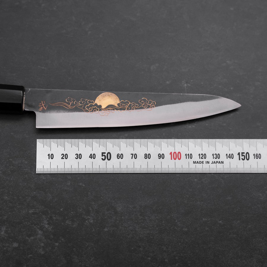 Petty Blue Steel #1 Kurouchi Chokin Auspicious Cloud-Sun Buffalo Ebony Handle 150mm