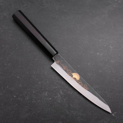 Petty Blue Steel #1 Kurouchi Chokin Auspicious Cloud-Sun Buffalo Ebony Handle 150mm