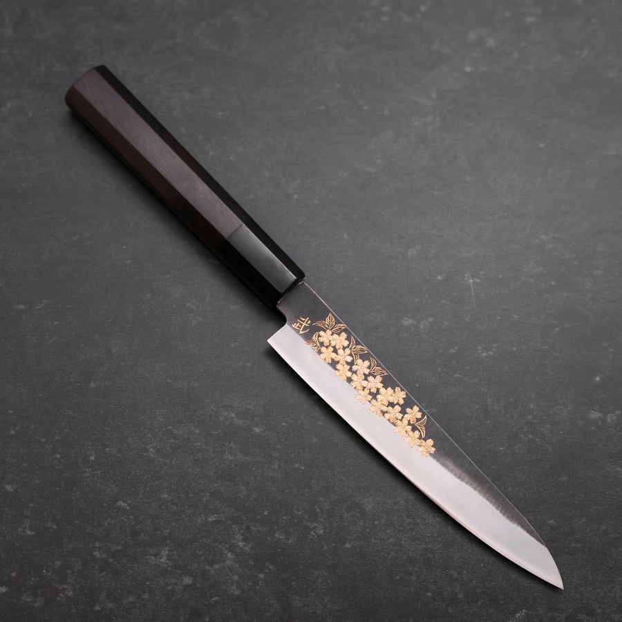 Petty Blue Steel #1 Kurouchi Chokin Sakura Buffalo Ebony Handle 150mm