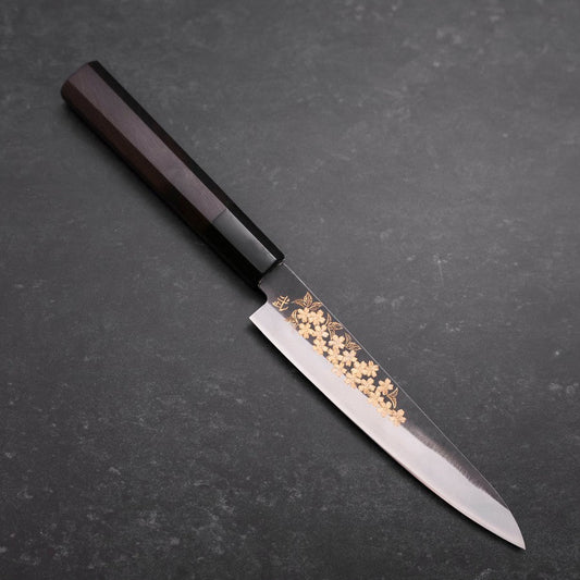 Petty Blue Steel #1 Kurouchi Chokin Sakura Buffalo Ebony Handle 150mm