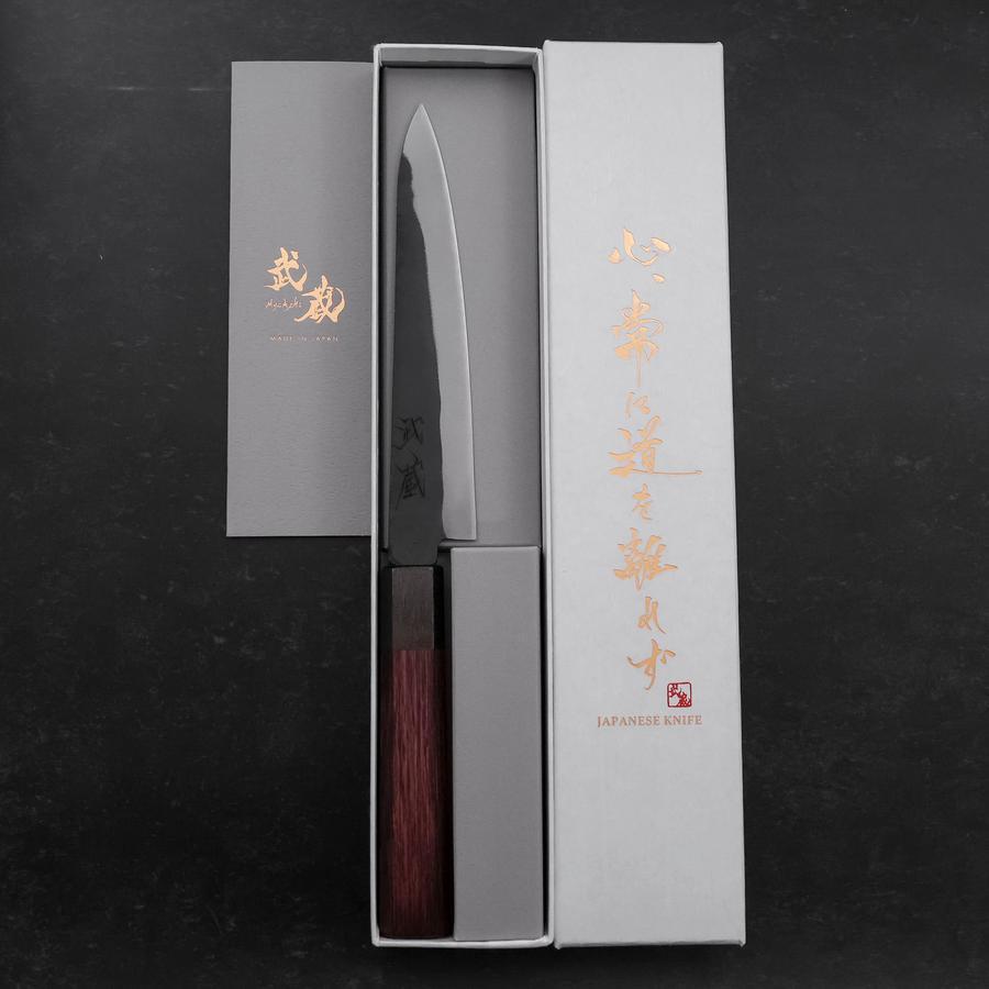 Petty Blue Steel #1 Stainless Clad Kurouchi Black Purple Urushi Handle 150mm