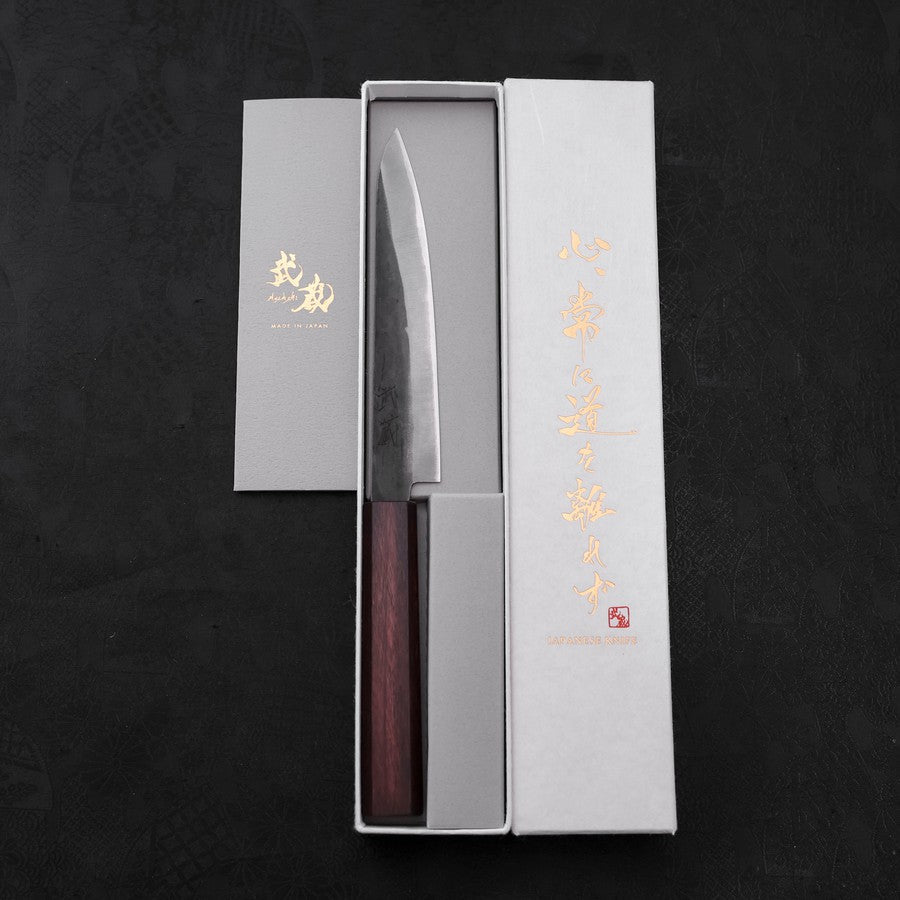 Petty Blue Steel #1 Stainless Clad Kurouchi Purple Urushi Handle 150mm
