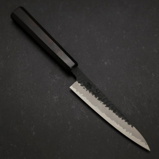 Petty Stainless Clad Blue Super Kurouchi Tsuchime Buffalo Ebony Handle 135mm