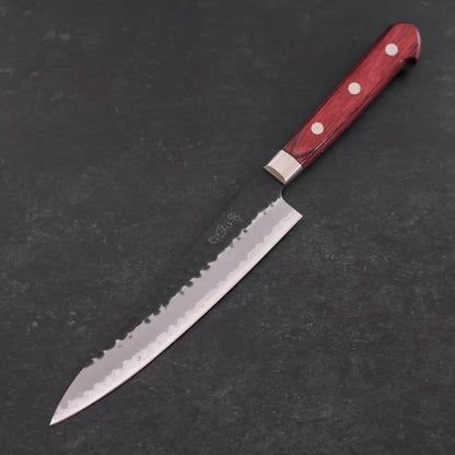 Petty Stainless Clad Blue Super Kurouchi Tsuchime Red Western Handle 150mm