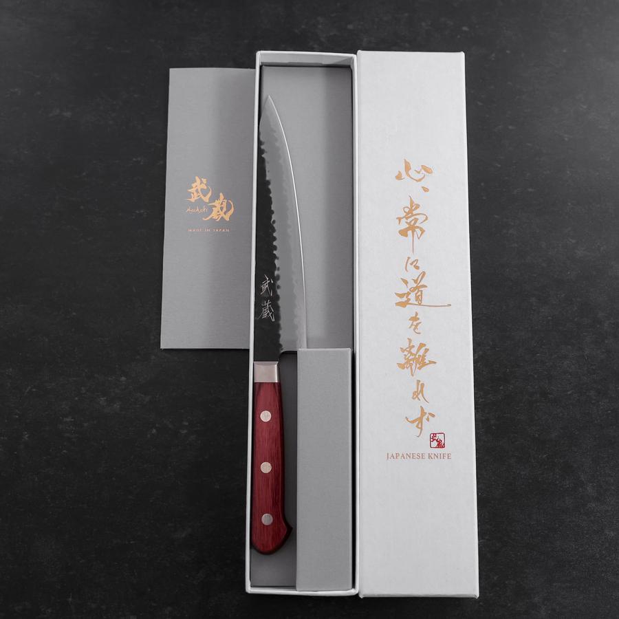 Petty Stainless Clad Blue Super Kurouchi Tsuchime Red Western Handle 150mm