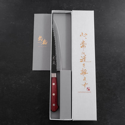 Petty Stainless Clad Blue Super Kurouchi Tsuchime Red Western Handle 150mm