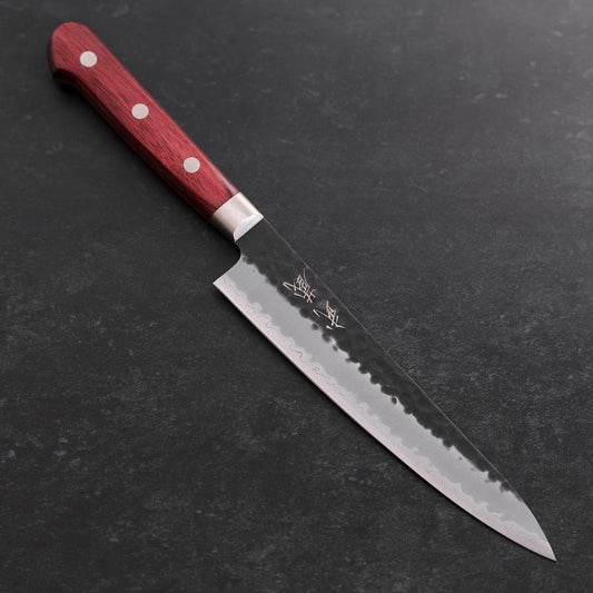 Petty Stainless Clad Blue Super Kurouchi Tsuchime Red Western Handle 150mm