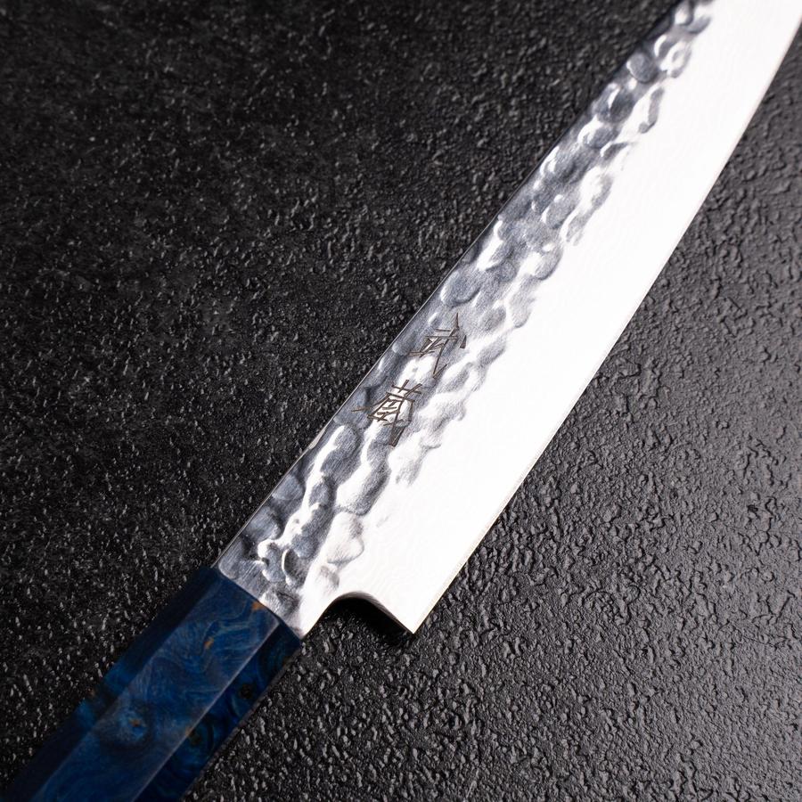 Petty VG-10 Mirror Tsuchime Damascus Blue Birch Handle 150mm (5.9”)-[Musashi]-[Japanese-Kitchen-Knives]
