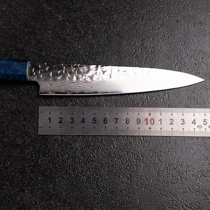 Petty VG-10 Mirror Tsuchime Damascus Blue Birch Handle 150mm (5.9”)-[Musashi]-[Japanese-Kitchen-Knives]