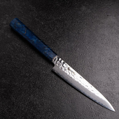 Petty VG-10 Mirror Tsuchime Damascus Blue Birch Handle 150mm (5.9”)-[Musashi]-[Japanese-Kitchen-Knives]