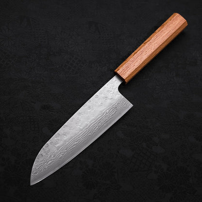 Santoku 440C Nashiji Damascus Oak Handle 165mm