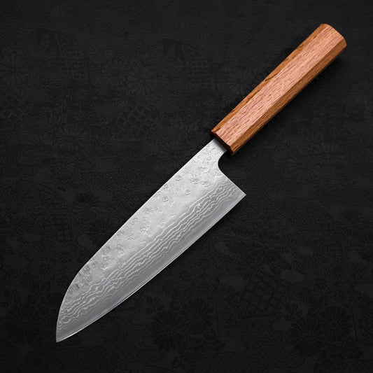 Santoku 440C Nashiji Damascus Oak Handle 165mm