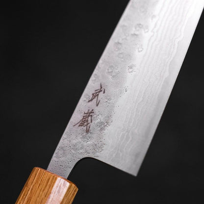 Santoku 440C Nashiji Damascus Oak Handle 165mm