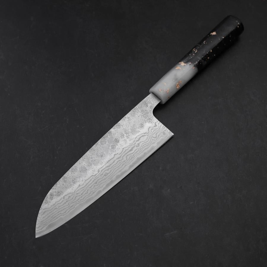 Santoku 440C Nashiji Damascus Ocean White Black Gold Handle 165mm