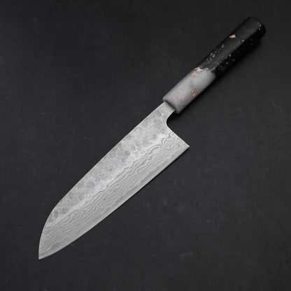 Santoku 440C Nashiji Damascus Ocean White Black Gold Handle 165mm