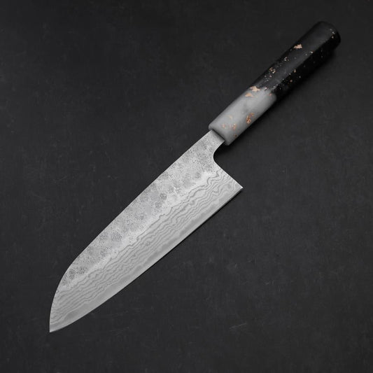 Santoku 440C Nashiji Damascus Ocean White Black Gold Handle 165mm