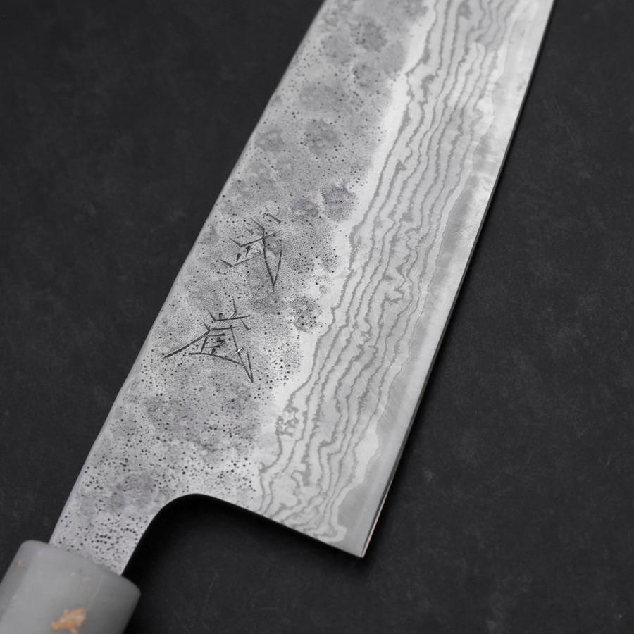 Santoku 440C Nashiji Damascus Ocean White Black Gold Handle 165mm