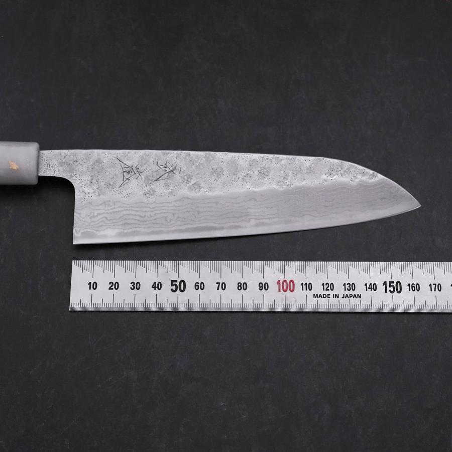 Santoku 440C Nashiji Damascus Ocean White Black Gold Handle 165mm