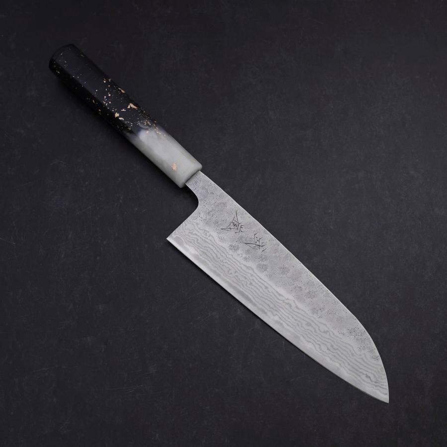 Santoku 440C Nashiji Damascus Ocean White Black Gold Handle 165mm