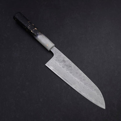 Santoku 440C Nashiji Damascus Ocean White Black Gold Handle 165mm