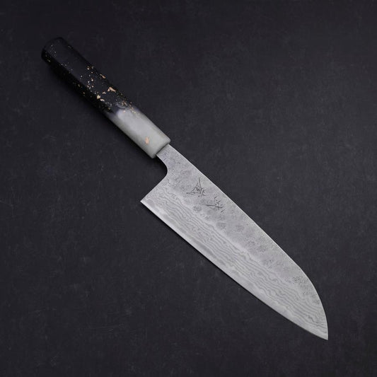 Santoku 440C Nashiji Damascus Ocean White Black Gold Handle 165mm