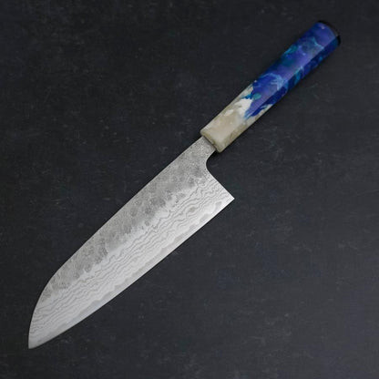 Santoku 440C Nashiji Damascus Ocean White Blue Handle 165mm
