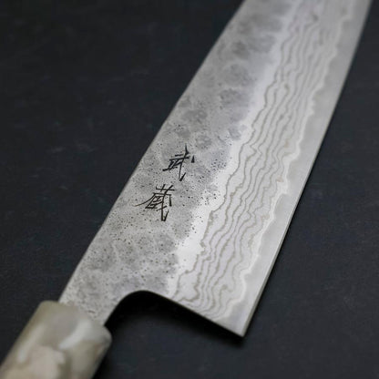 Santoku 440C Nashiji Damascus Ocean White Blue Handle 165mm