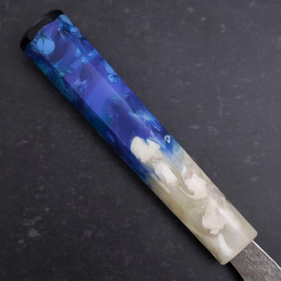 Santoku 440C Nashiji Damascus Ocean White Blue Handle 165mm