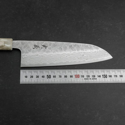 Santoku 440C Nashiji Damascus Ocean White Blue Handle 165mm