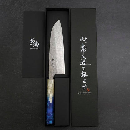 Santoku 440C Nashiji Damascus Ocean White Blue Handle 165mm