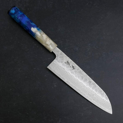 Santoku 440C Nashiji Damascus Ocean White Blue Handle 165mm