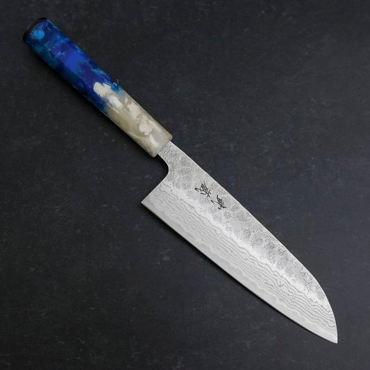 Santoku 440C Nashiji Damascus Ocean White Blue Handle 165mm